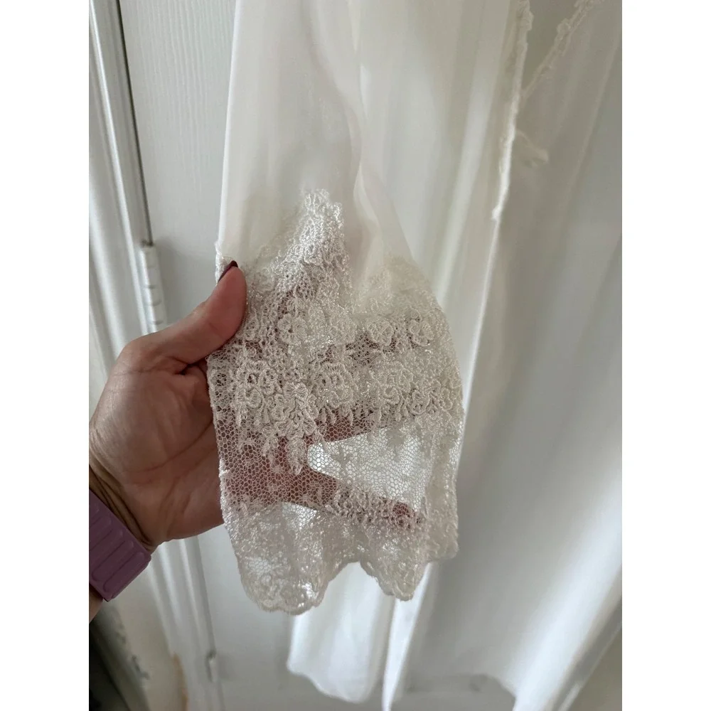 Delicates Ivory Lace Trim Sheer Robe S/M Bridal Boudoir Longline Duster
